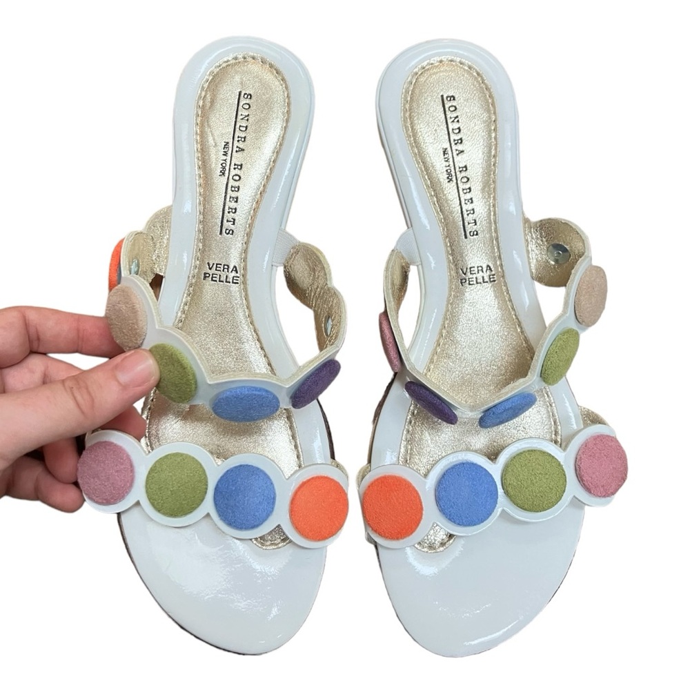 NEW Sondra Roberts New York Multicolor Polka Dot Patent Leather Sandals 38